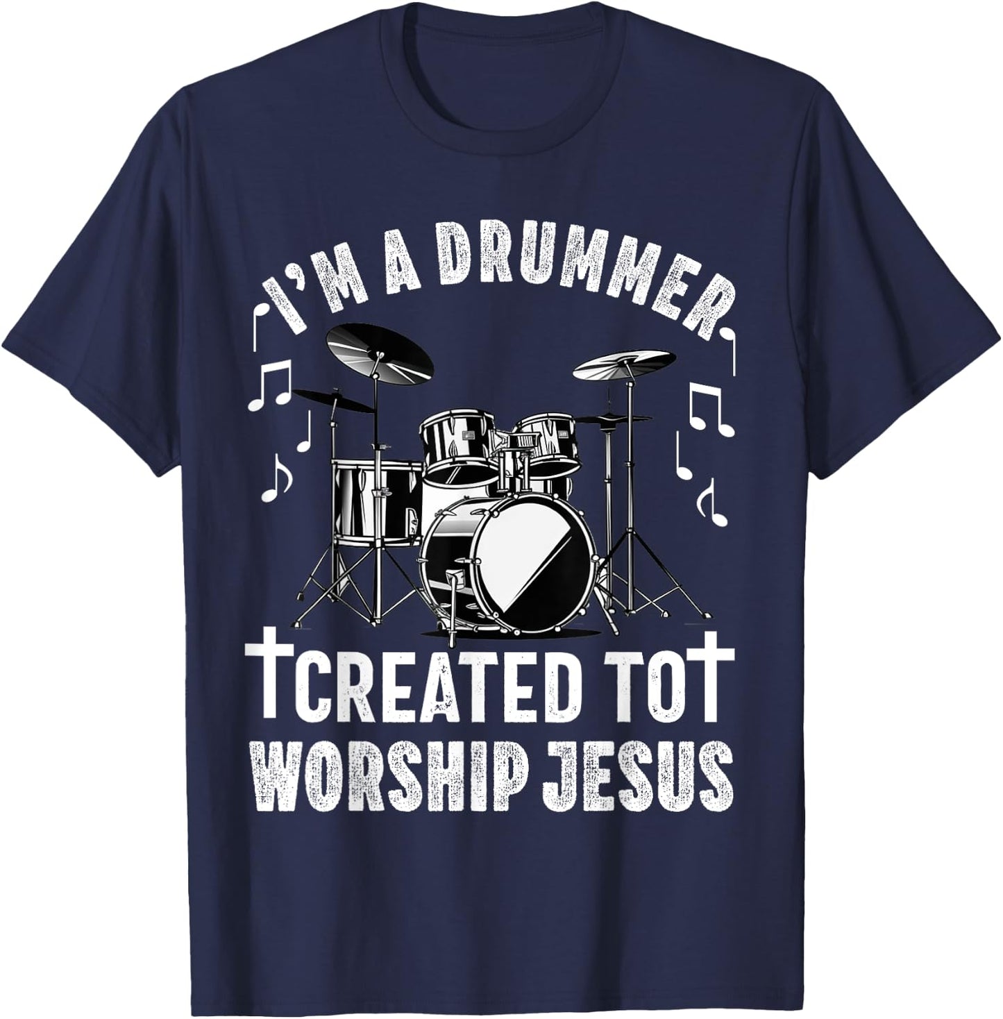 Christian Drummer Drum Player Stick Men Jesus Worship Music T-Shirt - T-Shirt | Navy
