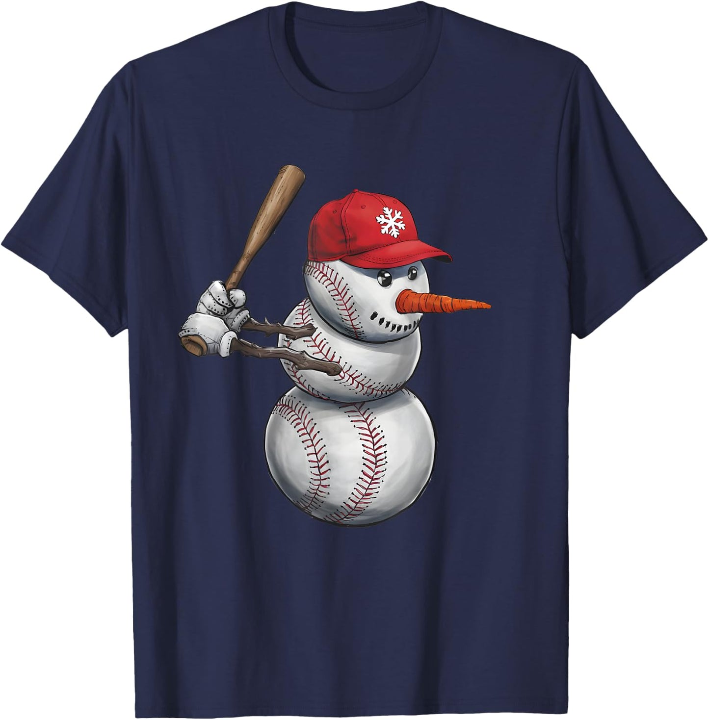 Baseball Snowman Balls Snow Christmas Xmas Men Women Player T-Shirt - T-Shirt | Navy