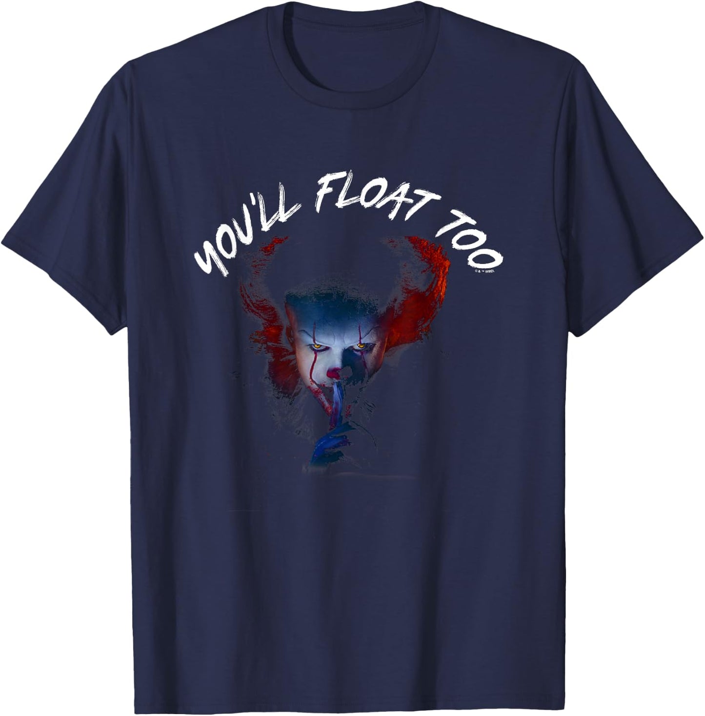 It You'll Float Too Shh Pennywise Big Face Big Chest Logo T-Shirt - T-Shirt | Navy