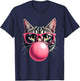Cute Cat Blowing Bubble Gum T-Shirt - T-Shirt | Navy