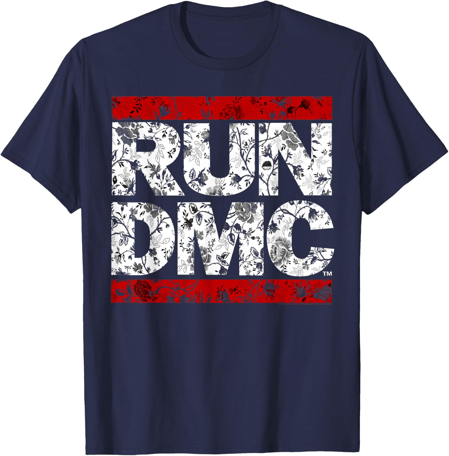 Run DMC Official Floral Red Logo T-Shirt - T-Shirt | Navy