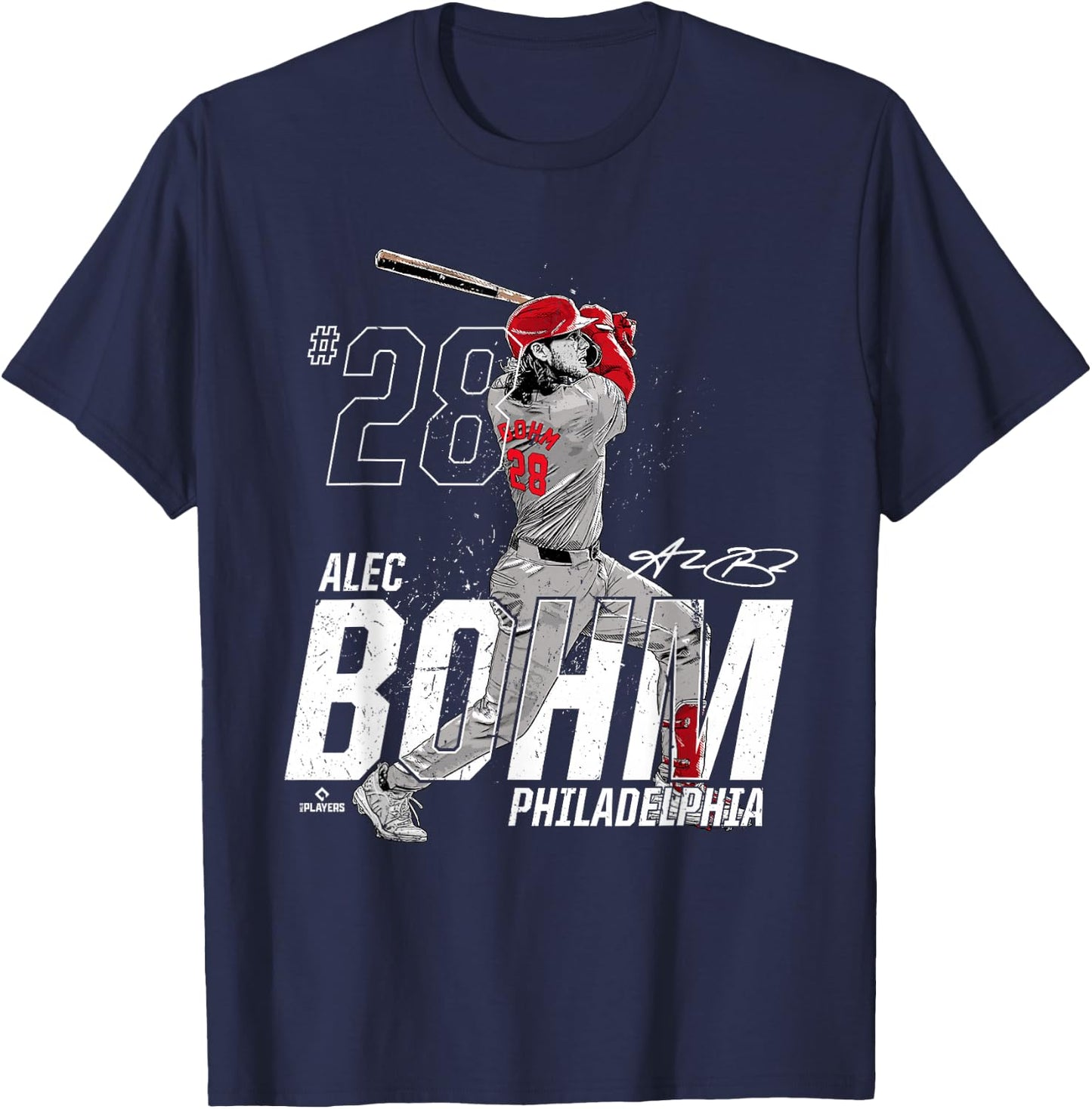 Dynamic Pose Alec Bohm Philadelphia Baseball MLBPA T-Shirt - T-Shirt | Navy