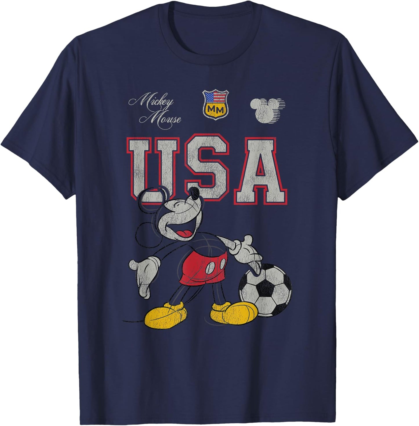 Disney Mickey and Friends USA Mickey Football Soccer Sketch T-Shirt - T-Shirt | Navy