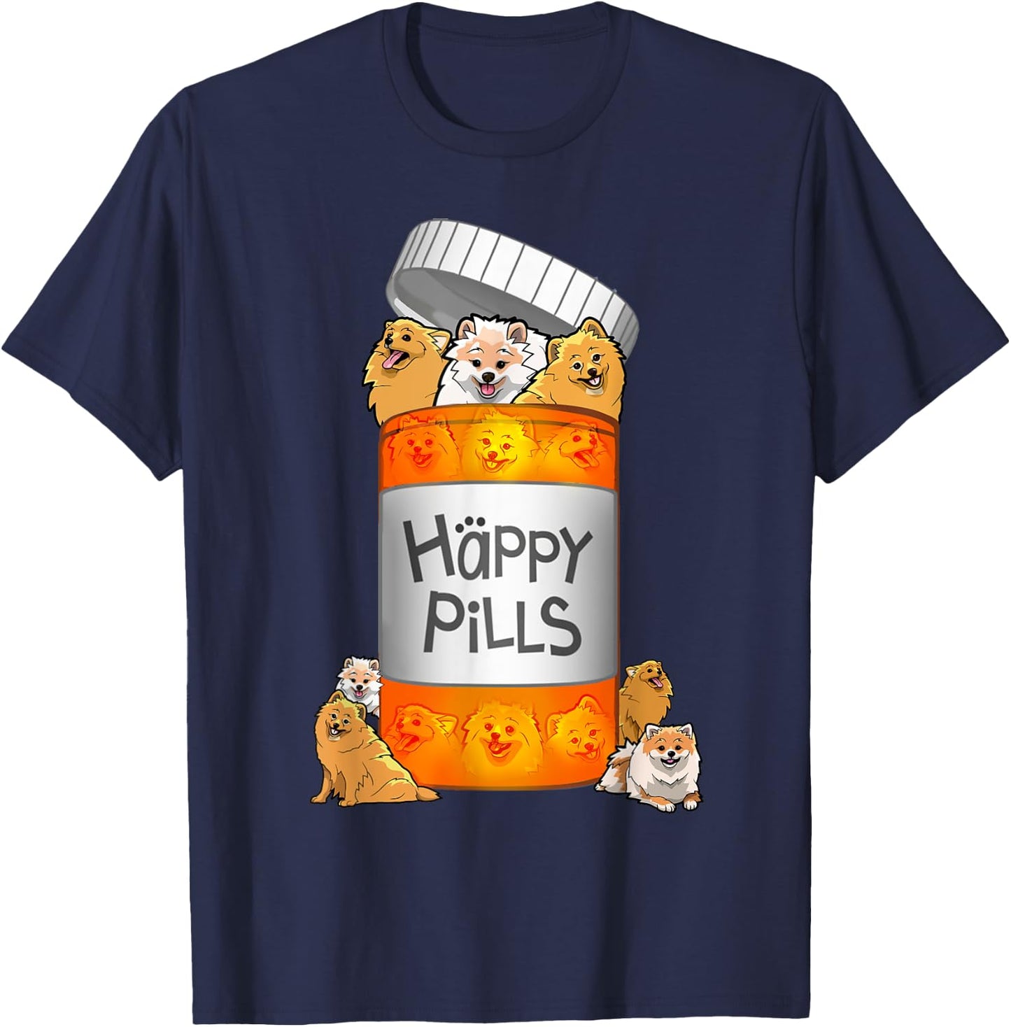 Pomeranian Happy Pills T-Shirt - T-Shirt | Navy