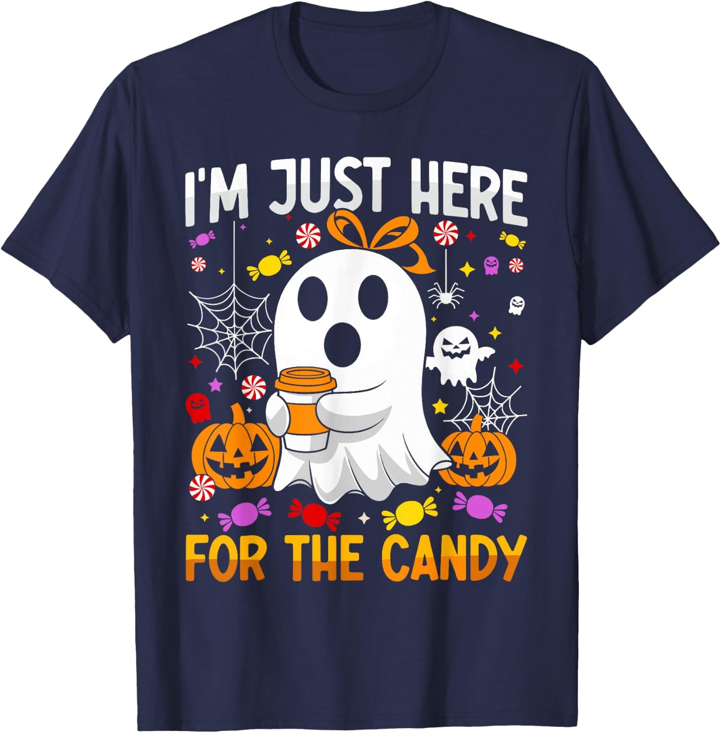 I'm Just Here for the Candy Halloween Pun Lollipop T-Shirt - T-Shirt | Navy