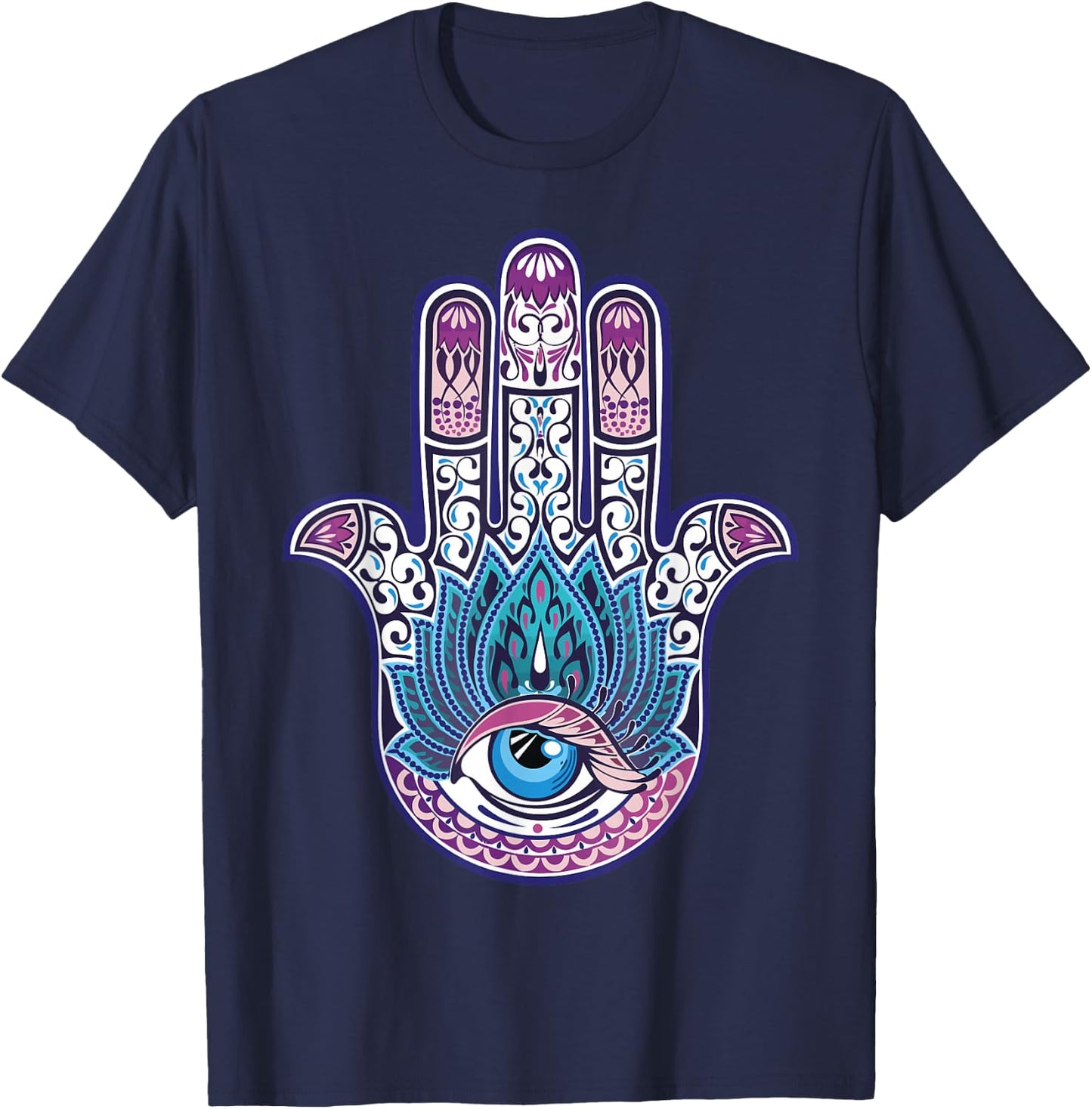 Hamsa Hand Mandala Yoga Fatima Hand Symbol Boho T-Shirt - T-Shirt | Navy