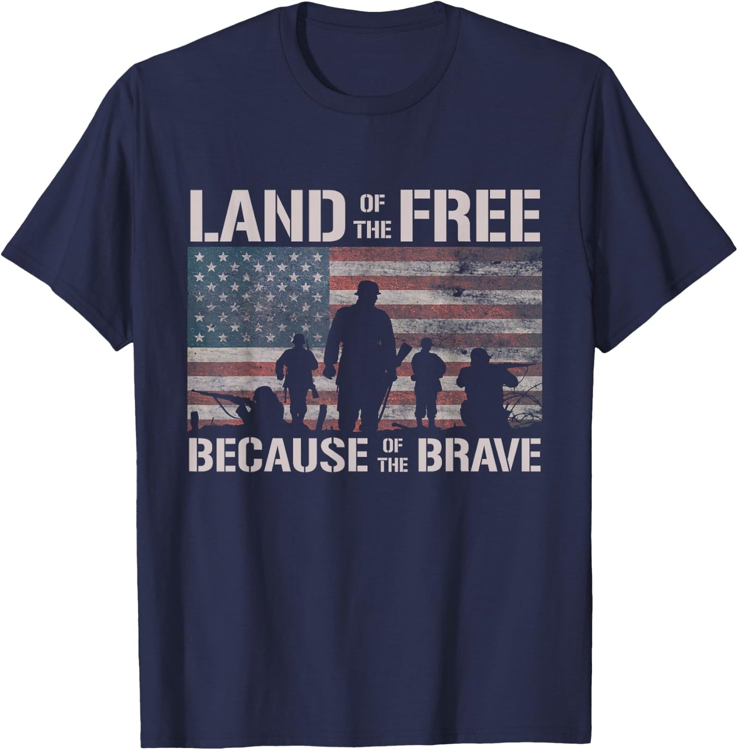 Land Of The Free Because Of The Brave American Flag T-Shirt - T-Shirt | Navy