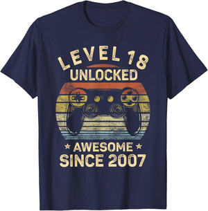 Level 18 Unlocked 18th Birthday 18 Year Old Gifts Gamer Bday T-Shirt - T-Shirt | Navy
