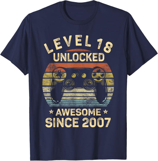 Level 18 Unlocked 18th Birthday 18 Year Old Gifts Gamer Bday T-Shirt - T-Shirt | Navy