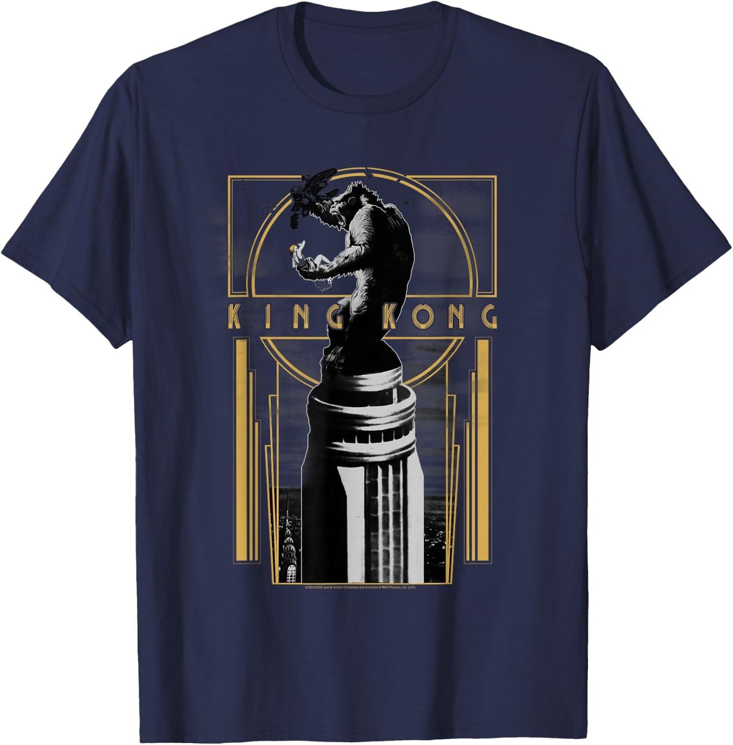 Warner Bros. King Kong Deco Grey Cotton Polyester Blend Regular Fit Short Sleeve , Small, -Adults, Women, Casual, Spring, Summer T-Shirt - T-Shirt | Navy
