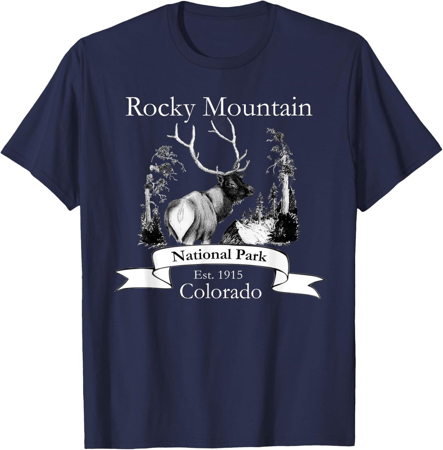 Rocky Mountain National Park. Elk. T-Shirt - T-Shirt | Navy