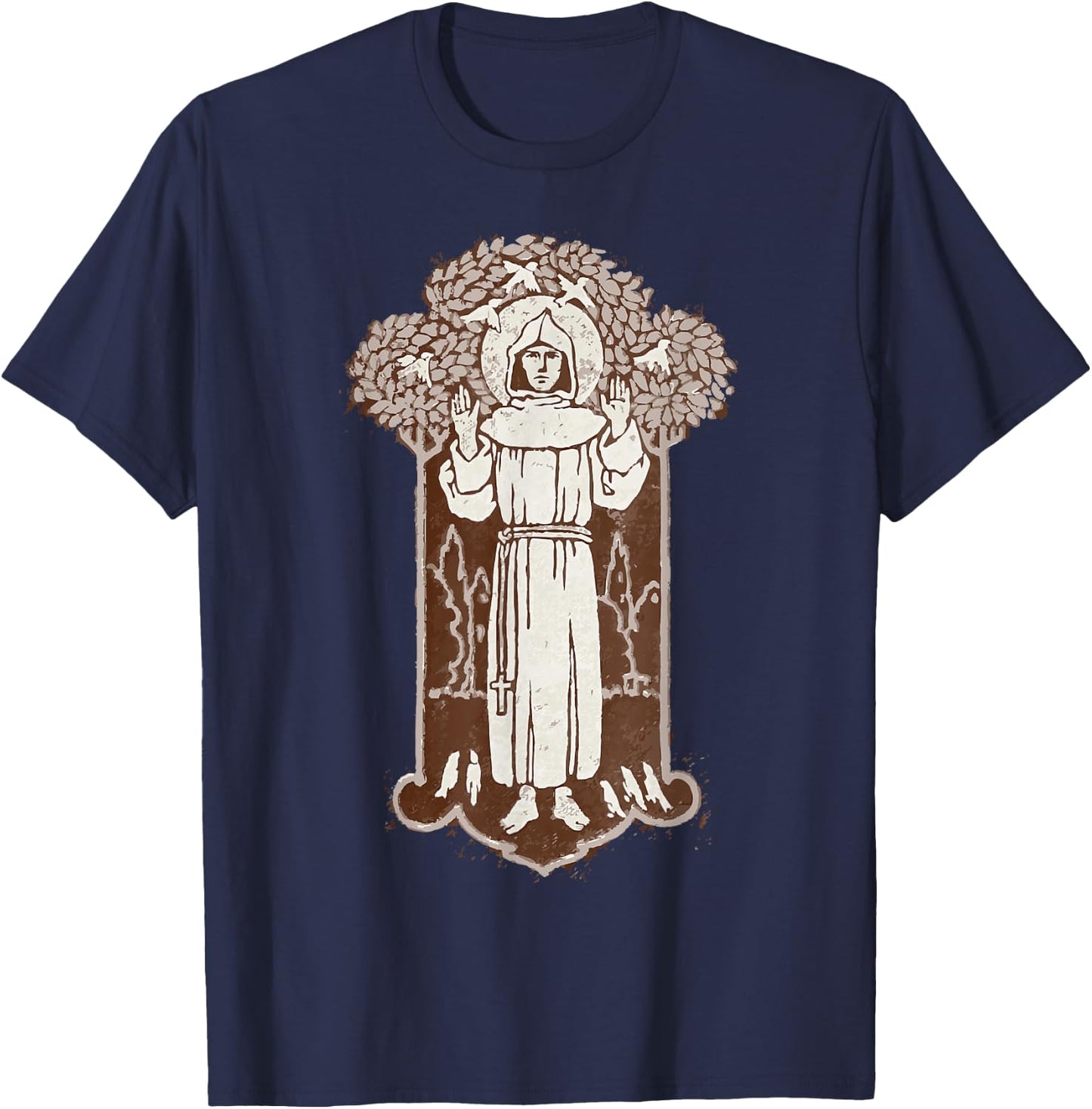 St Francis of Assisi Patron Saint of Animals Vintage T-Shirt - T-Shirt | Navy