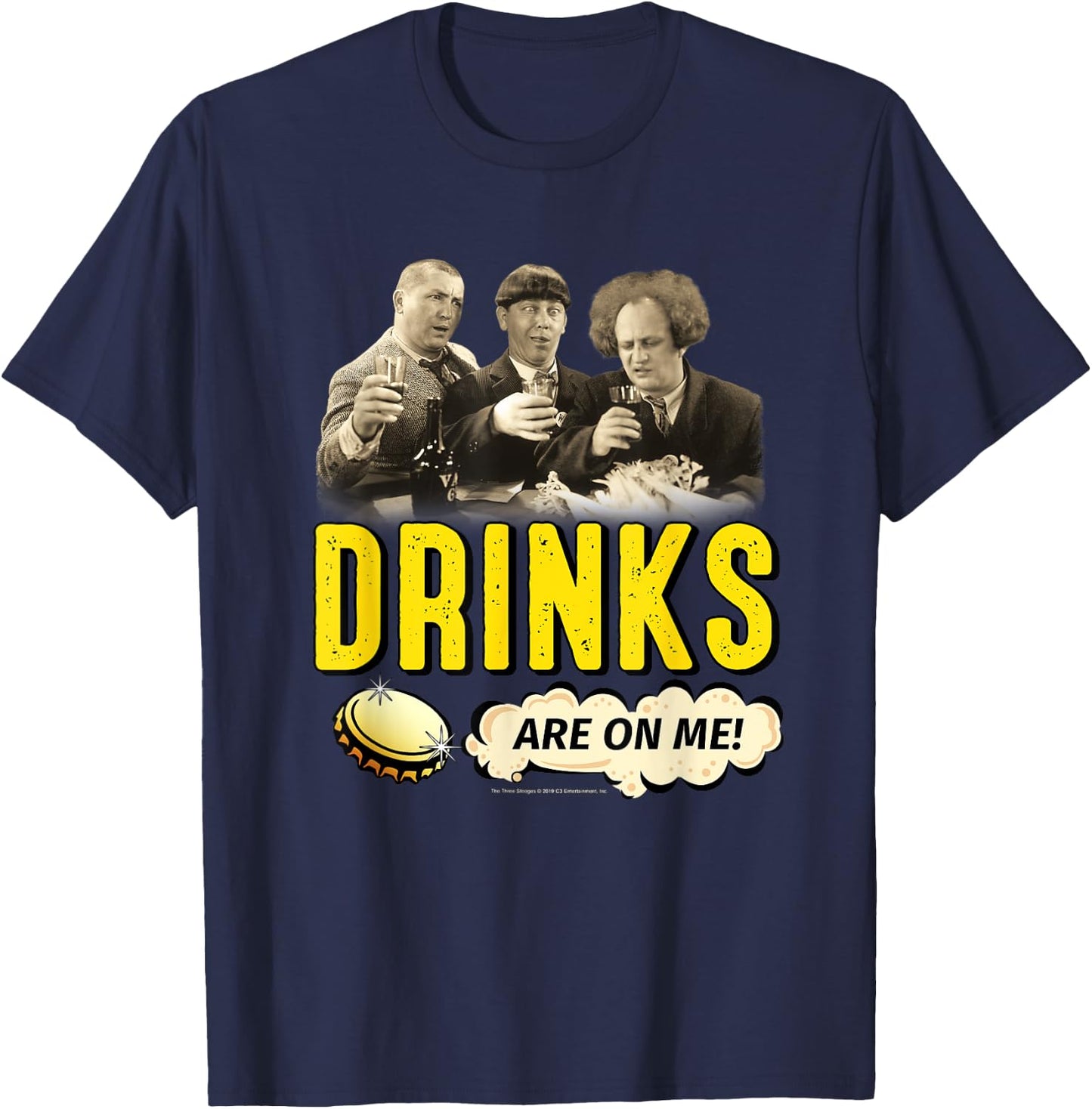 TTS- The Three Stooges: Drinks Are On Me! T-Shirt - T-Shirt | Navy