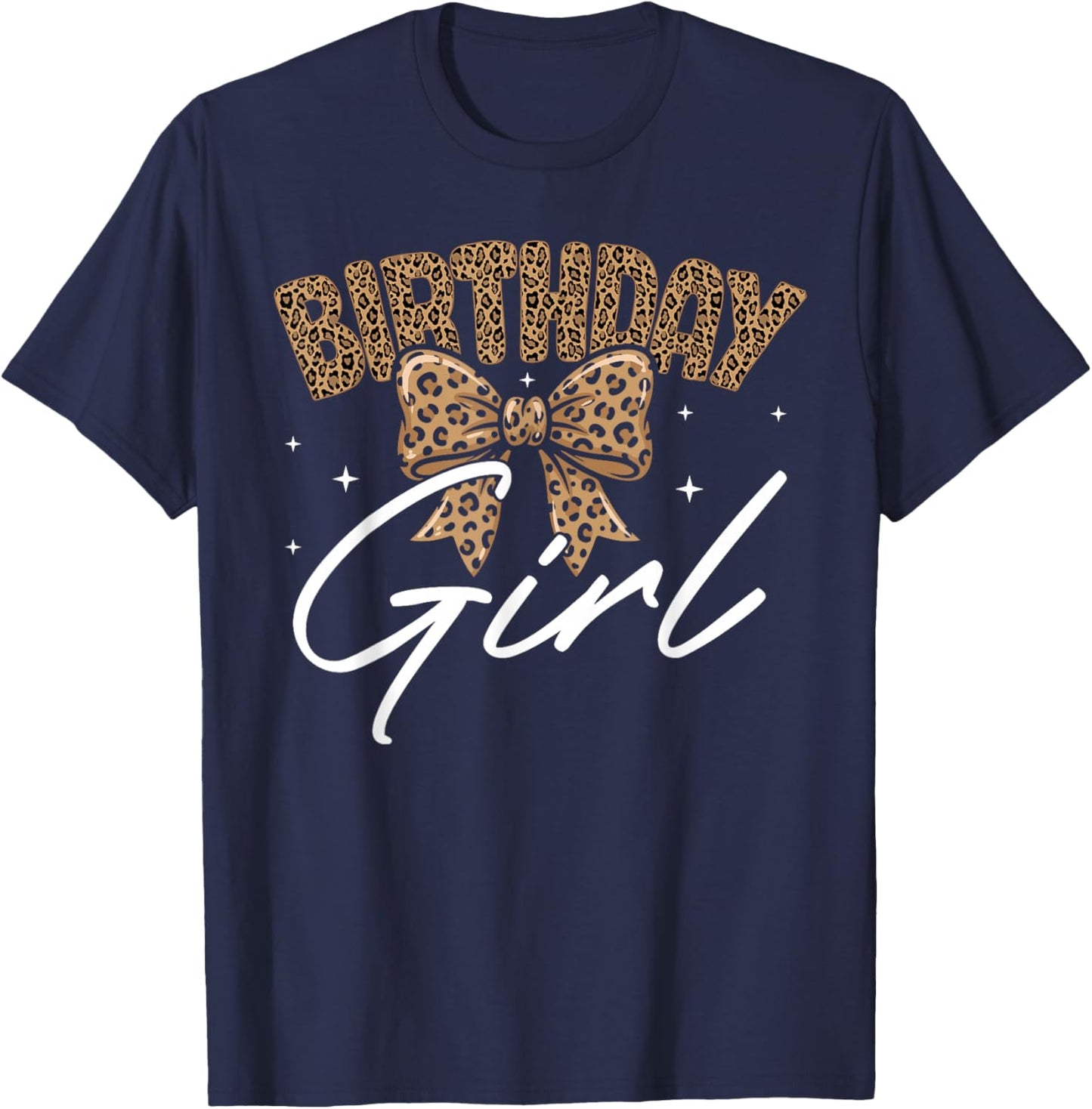 Birthday Girl Bow Coquette Cheetah Print Girl Birthday T-Shirt - T-Shirt | Navy
