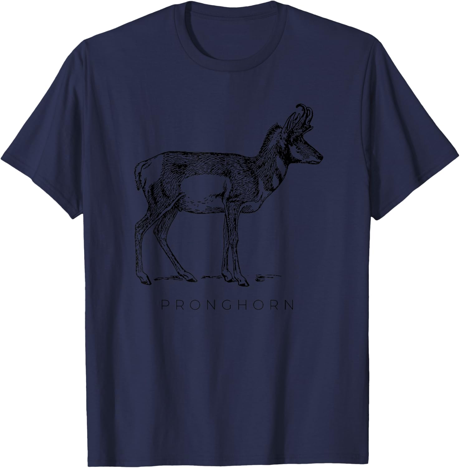 American Antelope Looks Like Art Drawing Pronghorn , Boys, -Adults, Short Sleeve, Grey, S, Classic Fit, Cotton 90% Polyester 10% T-Shirt - T-Shirt | Navy