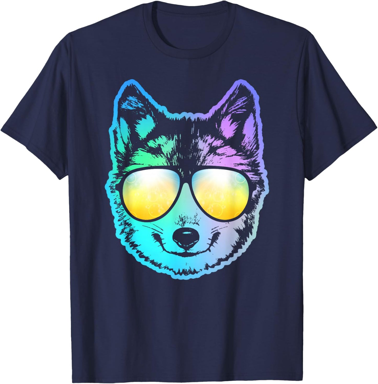 Siberian Husky Neon Funny Animal T-Shirt - T-Shirt | Navy