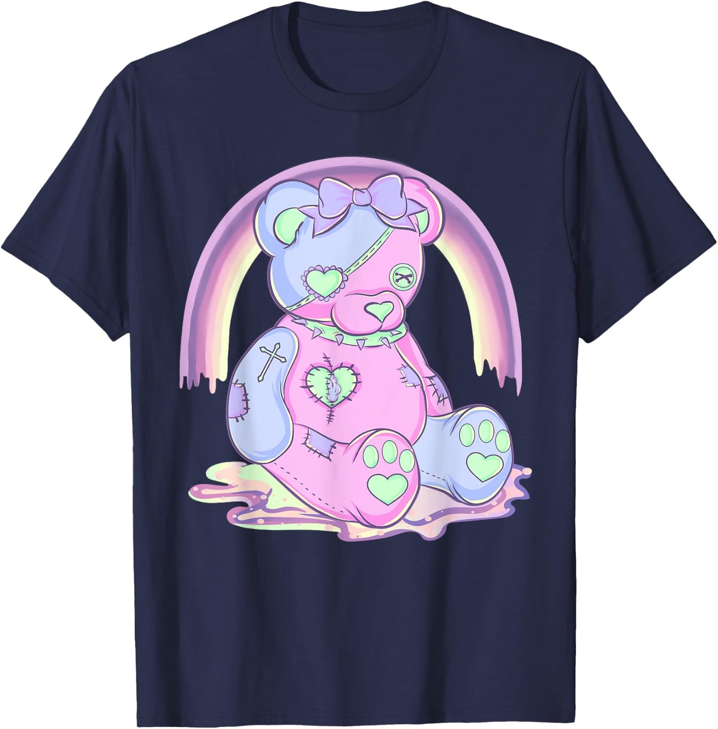 Pastel Goth Teddy Bear Japanese Anime Kawaii Menhera T-Shirt - T-Shirt | Navy