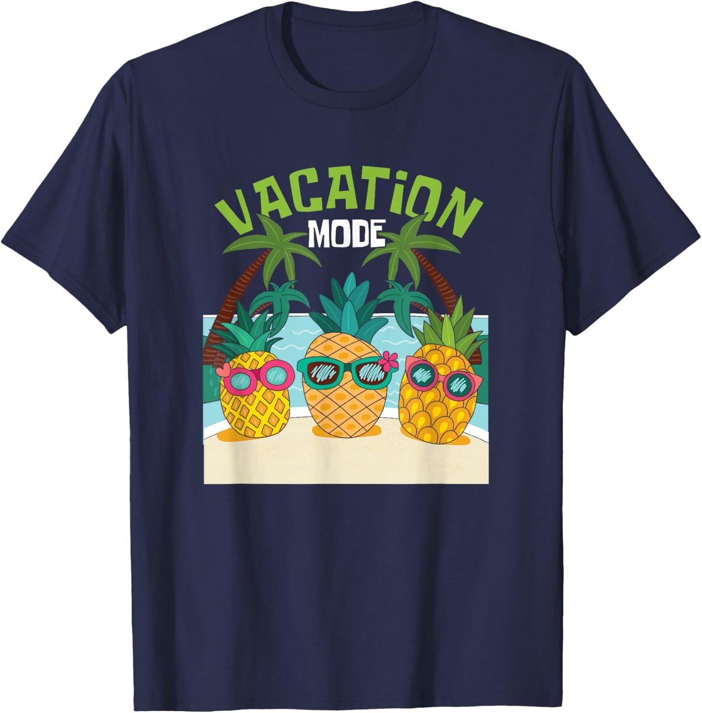 Cool Pineapple Summer Holiday Beach Swimming Party Theme T-Shirt - T-Shirt | Navy