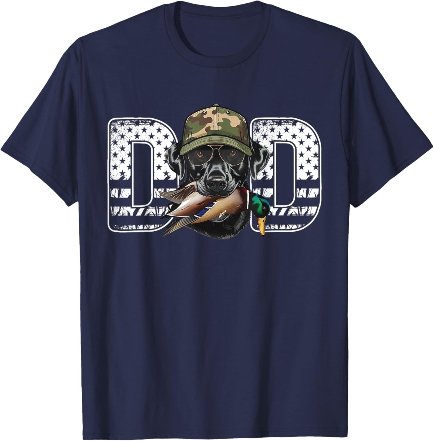 Retro American Flag Hunter Dad Black Labrador Fathers Day T-Shirt - T-Shirt | Navy