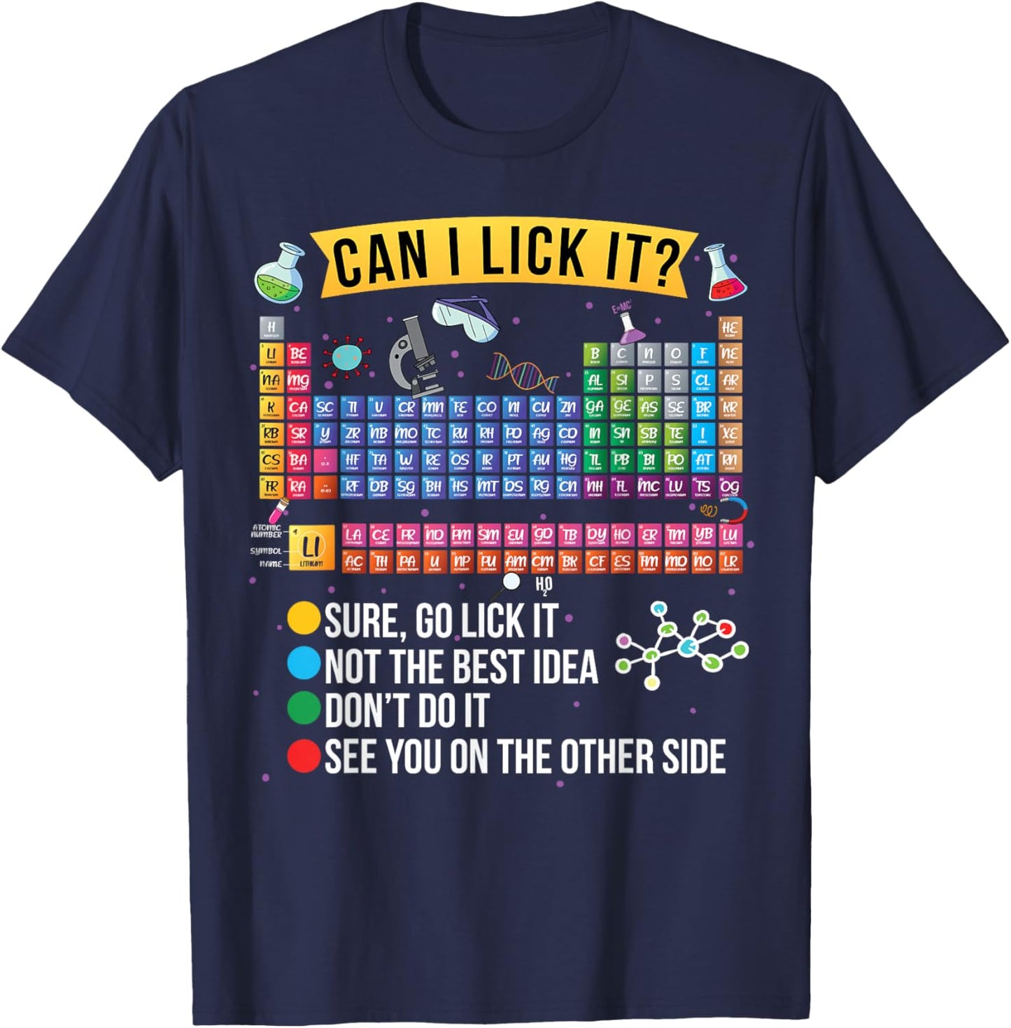 Can I Lick It Periodic Table Funny Science Chemistry Teacher T-Shirt - T-Shirt | Navy