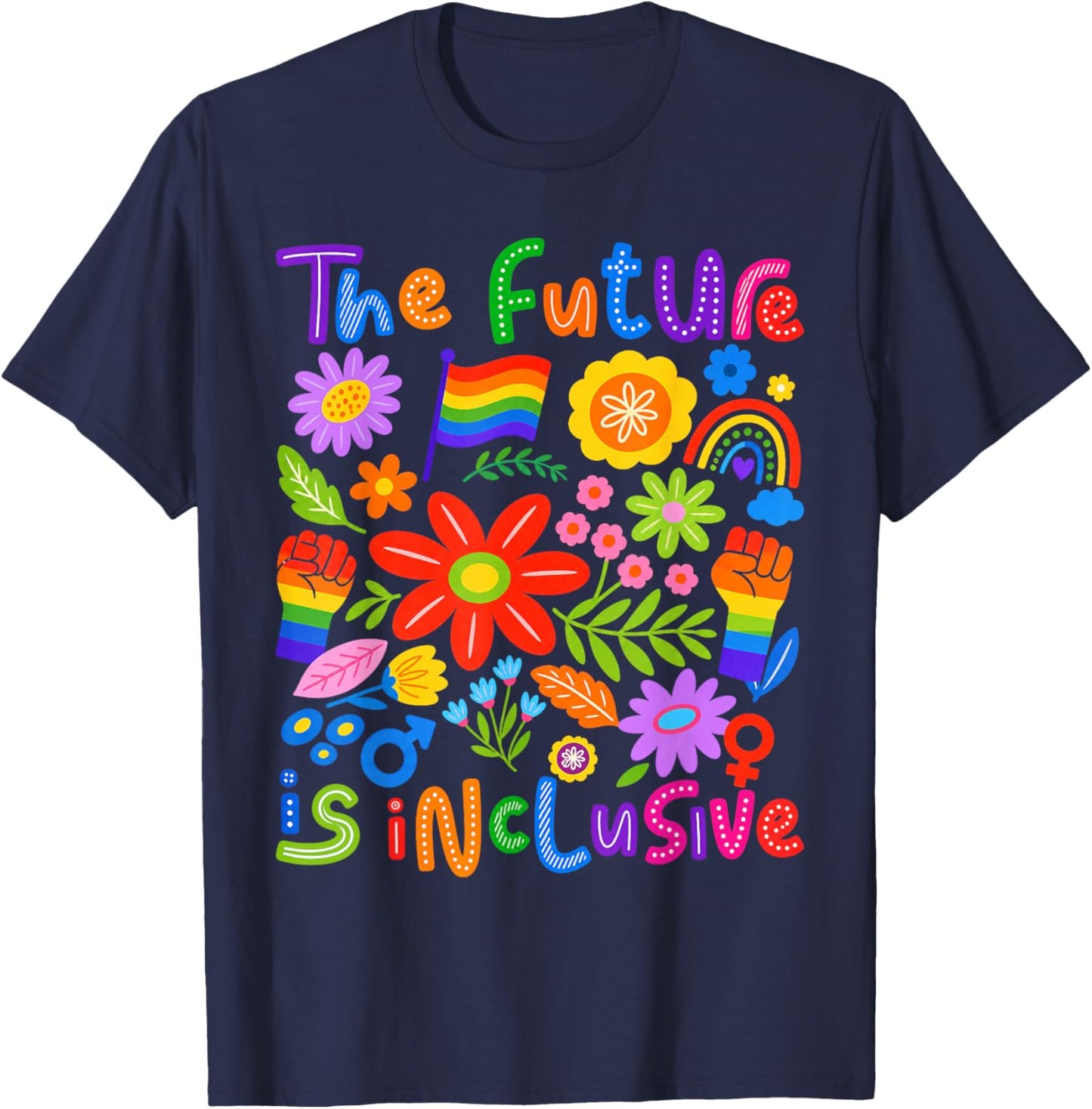 Future is Inclusive Floral Pride Toddler Kids T-Shirt - T-Shirt | Navy