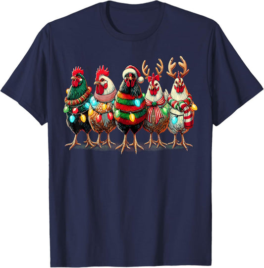 Chicken Lover Christmas Lights Farm Animal Cute Xmas T-Shirt - T-Shirt | Navy