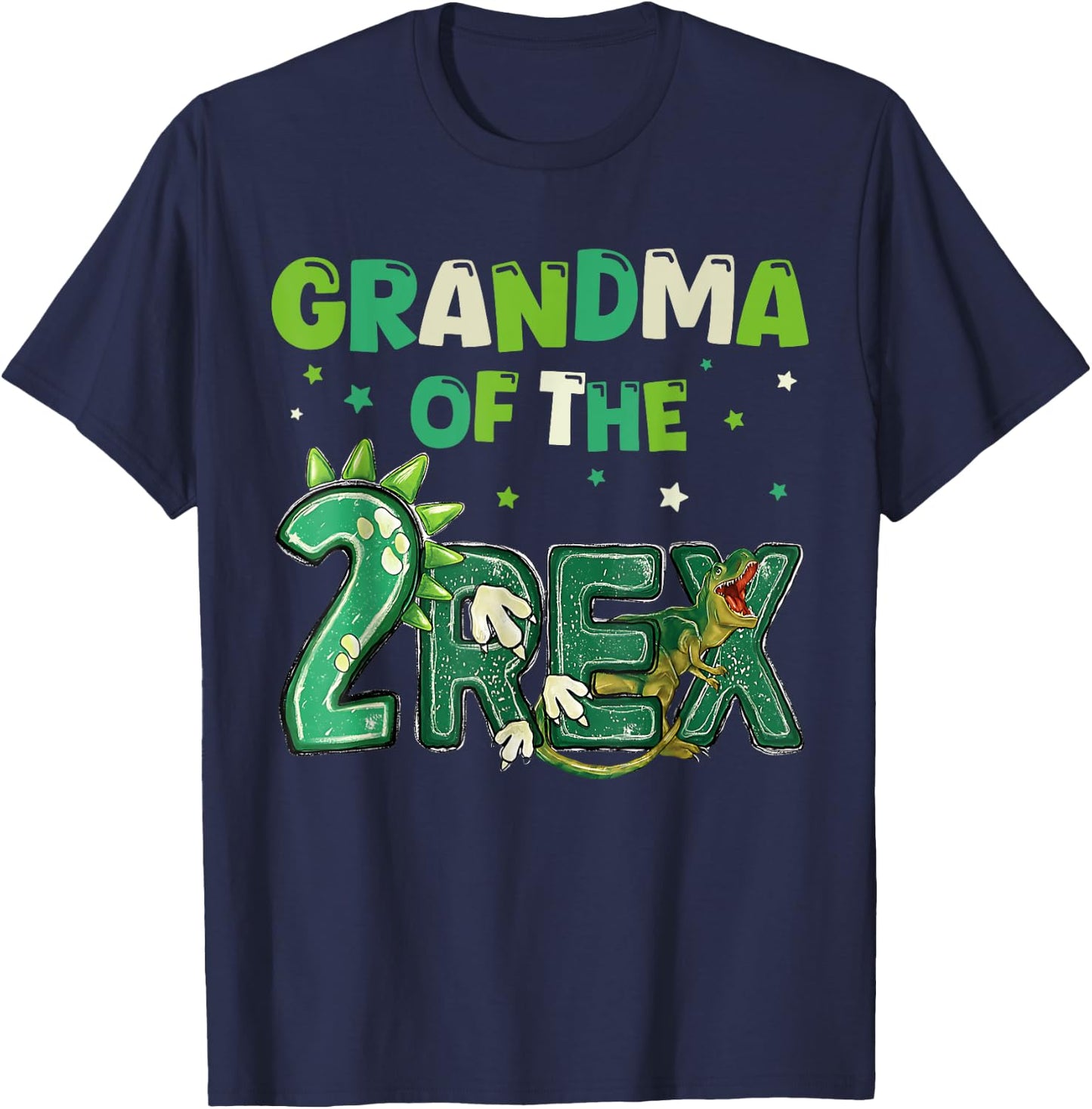 Grandma of the Two Rex Birthday Dinosaur Family Matching T-Shirt - T-Shirt | Navy
