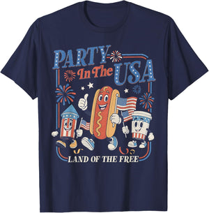 Retro Party In The USA Hot Dog Flag USA 4th Of July Party Men Women Kids T-Shirt - T-Shirt | Navy