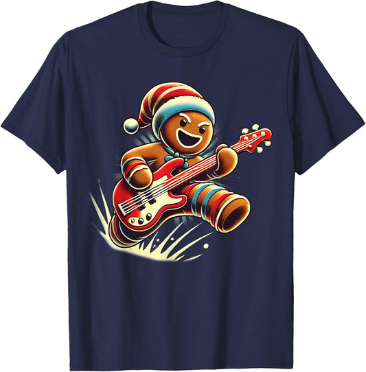Gingerbread Playing Guitar Christmas Musician Guitarist T-Shirt - T-Shirt | Navy