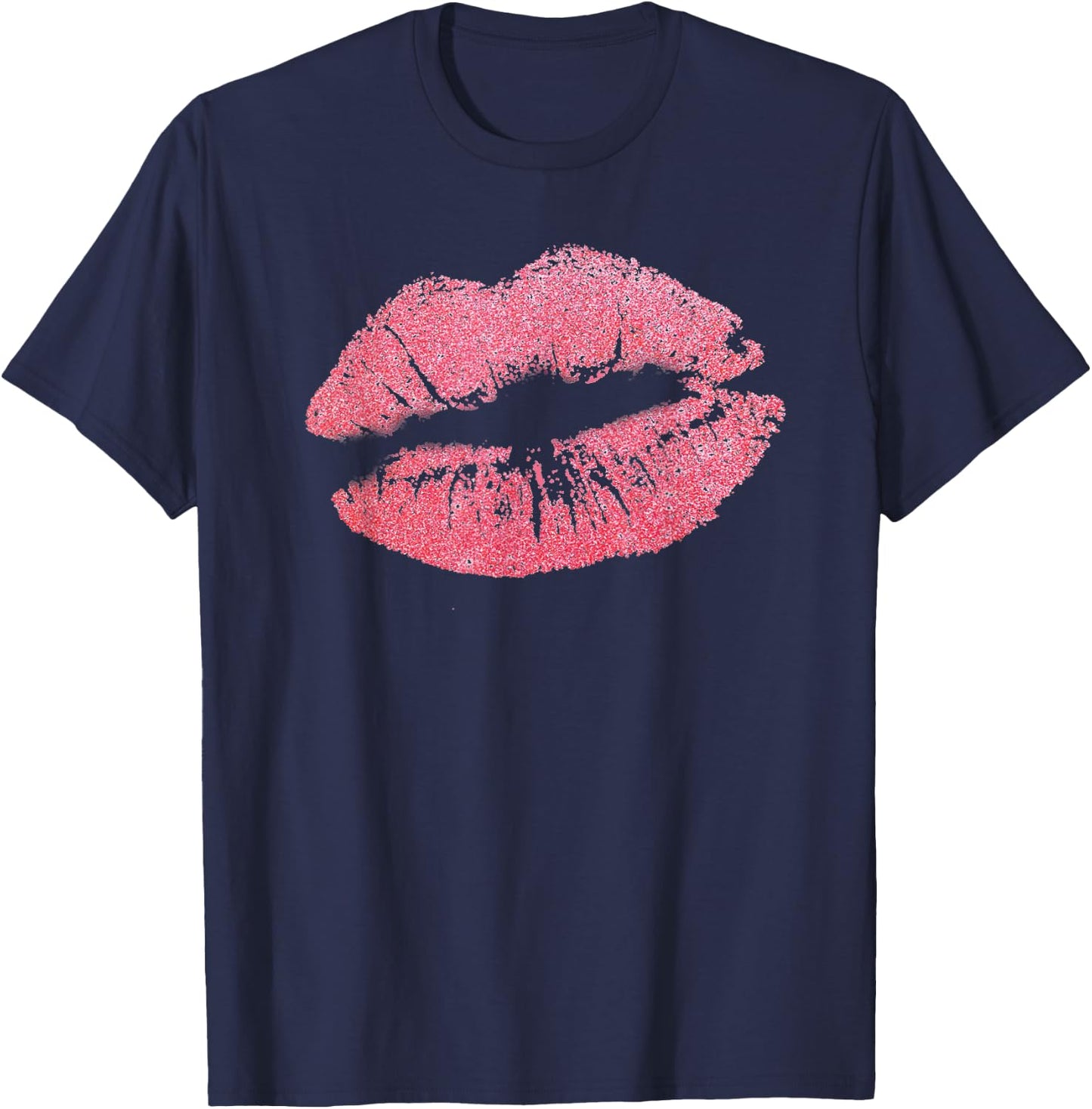Pink Lips Kisses Lipstick Sexy Lips Kiss Gift T-Shirt - T-Shirt | Navy