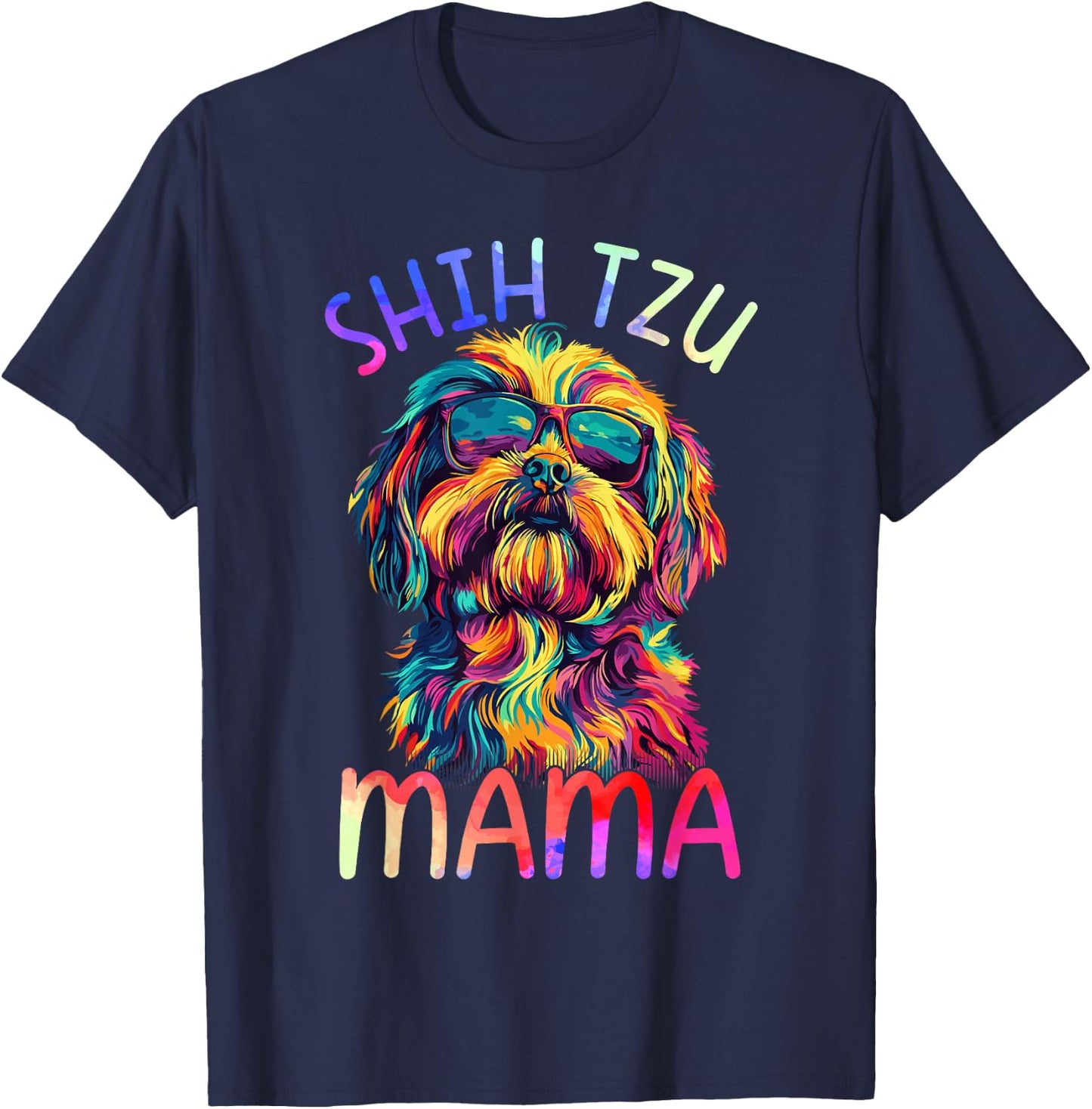 Shih Tzu Mom Mama Colorful Pop Art Shih Tzu Dog T-Shirt - T-Shirt | Navy