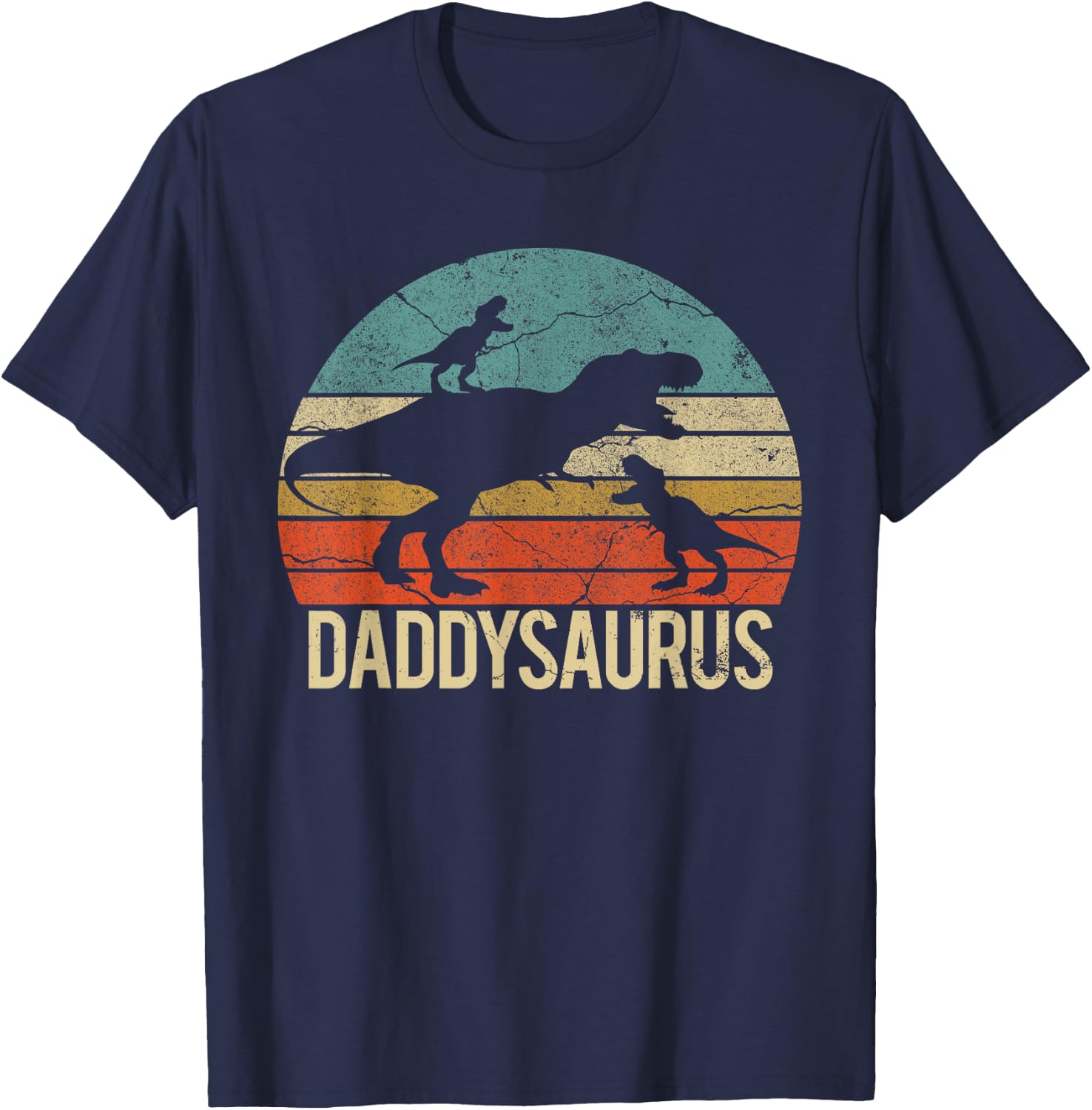 Daddy Dinosaur Daddysaurus 2 Two Kids for Dad T-Shirt - T-Shirt | Navy