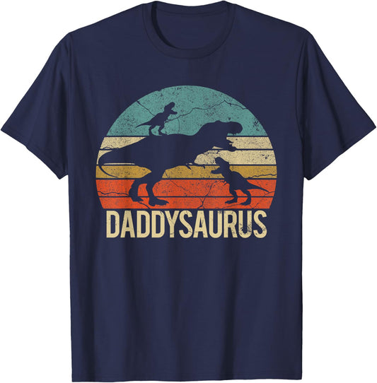 Daddy Dinosaur Daddysaurus 2 Two Kids for Dad T-Shirt - T-Shirt | Navy