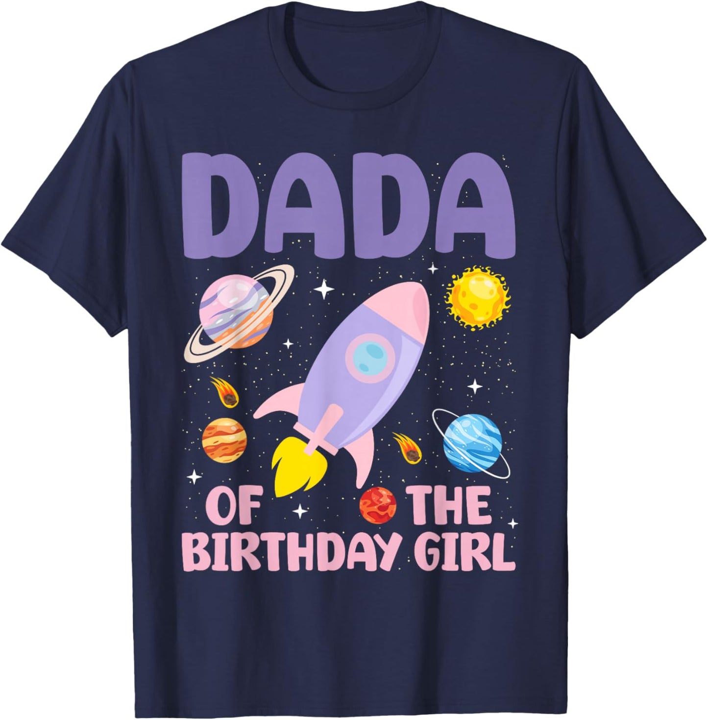 Two The Moon Dada Of the Birthday Girl Astronaut Family T-Shirt - T-Shirt | Navy