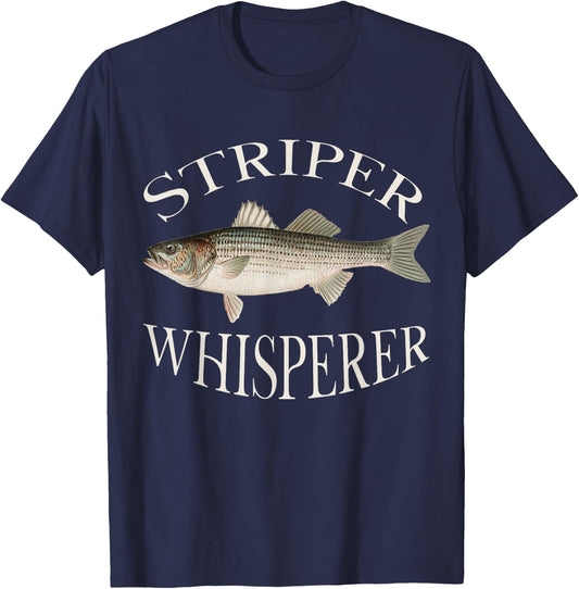 Striper Whisperer Striped Bass Fish Illustration Fishing T-Shirt - T-Shirt | Navy