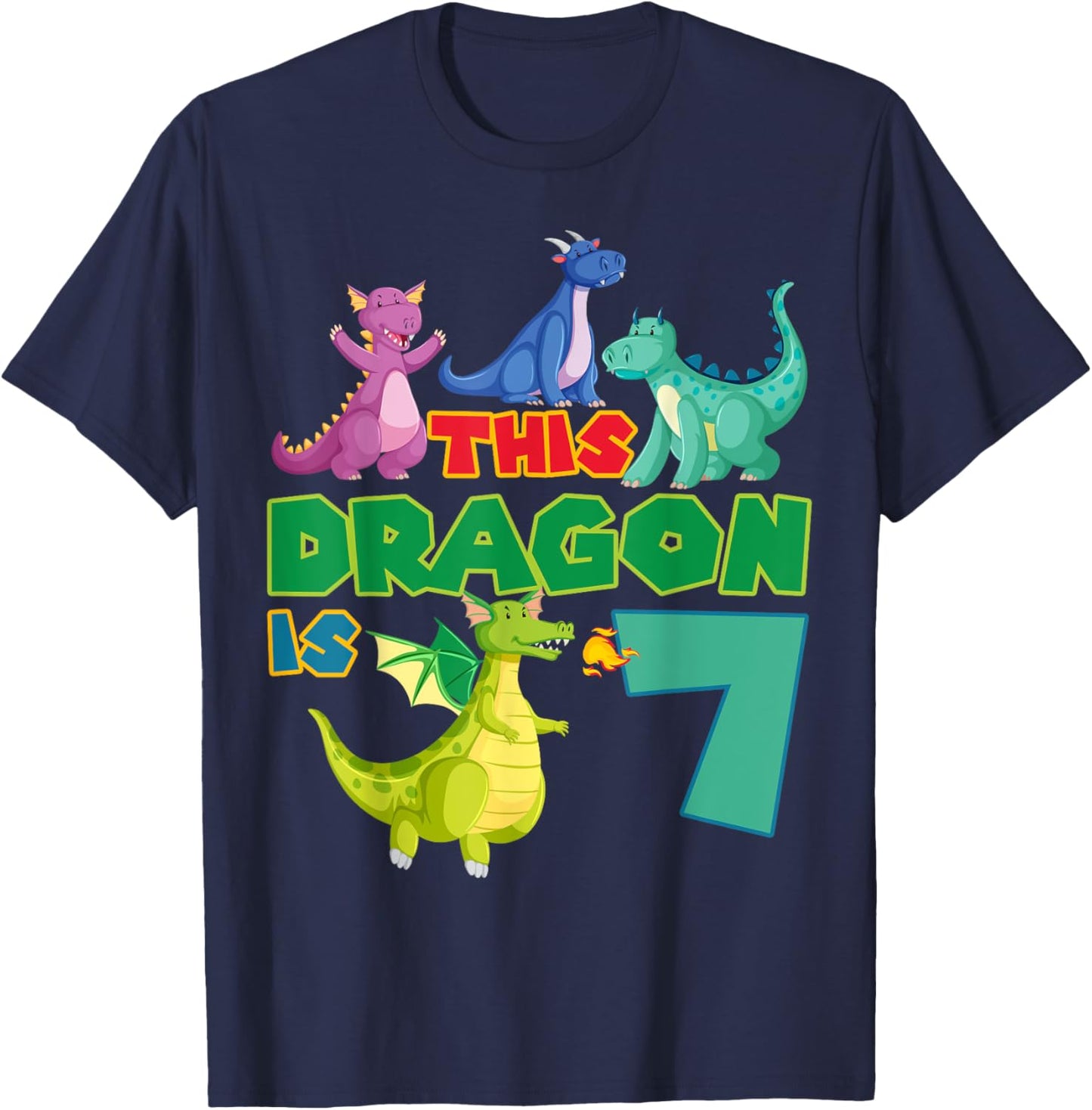 Dragon 7th Birthday Party Mythical Creature Fantasy Theme T-Shirt - T-Shirt | Navy