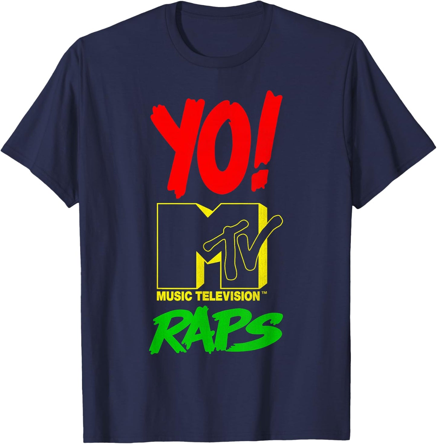 Yo! Mtv Raps Red Yellow Green Stack Text T-Shirt - T-Shirt | Navy