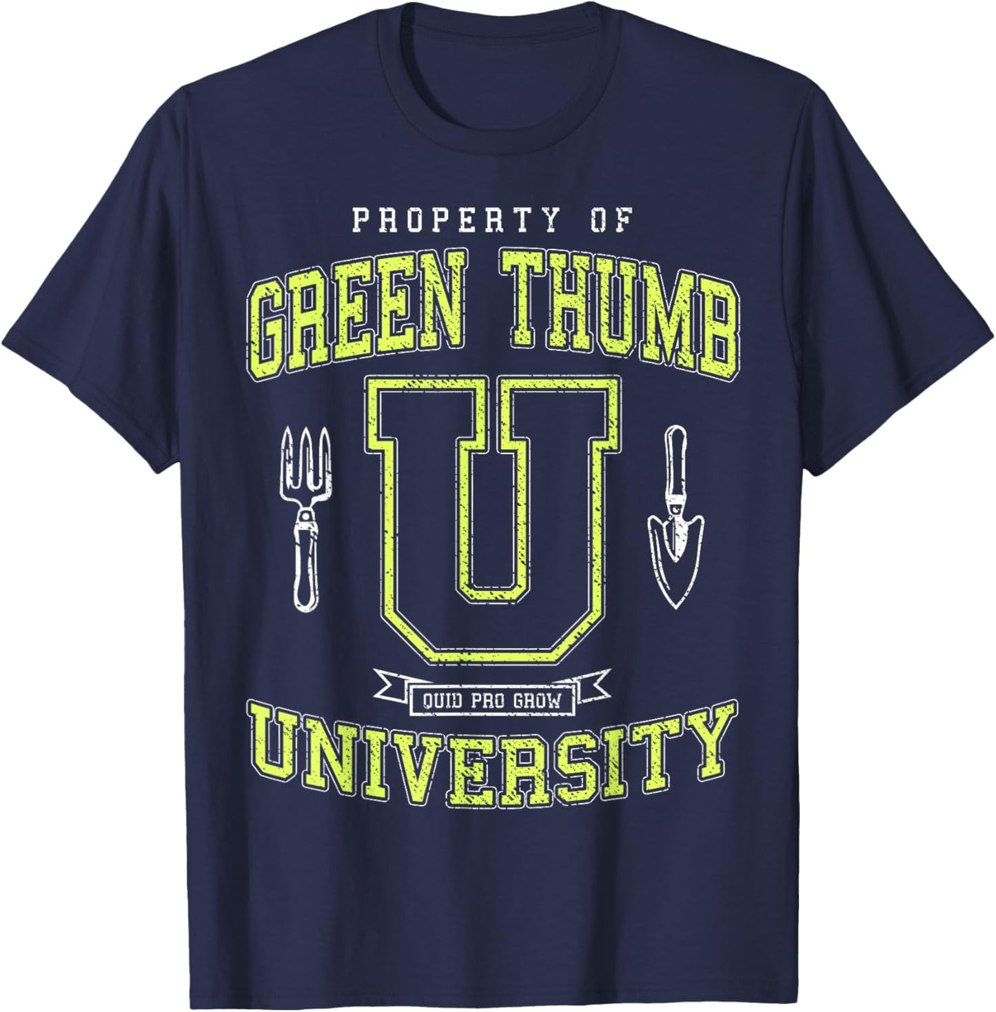 Funny Green Thumb University Vintage Varsity Plant Lover T-Shirt - T-Shirt | Navy