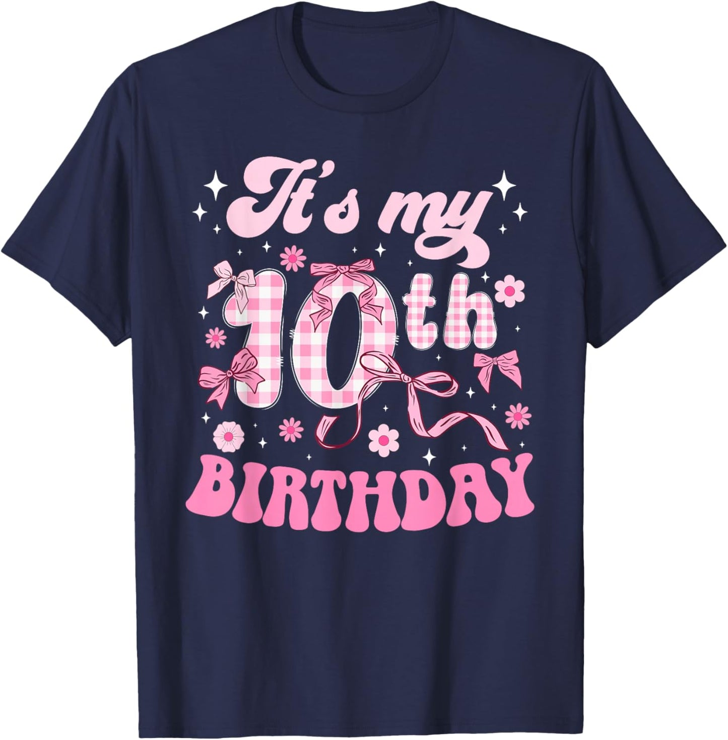 10th Coquette Birthday Party Ten Year Old Bow T-Shirt - T-Shirt | Navy