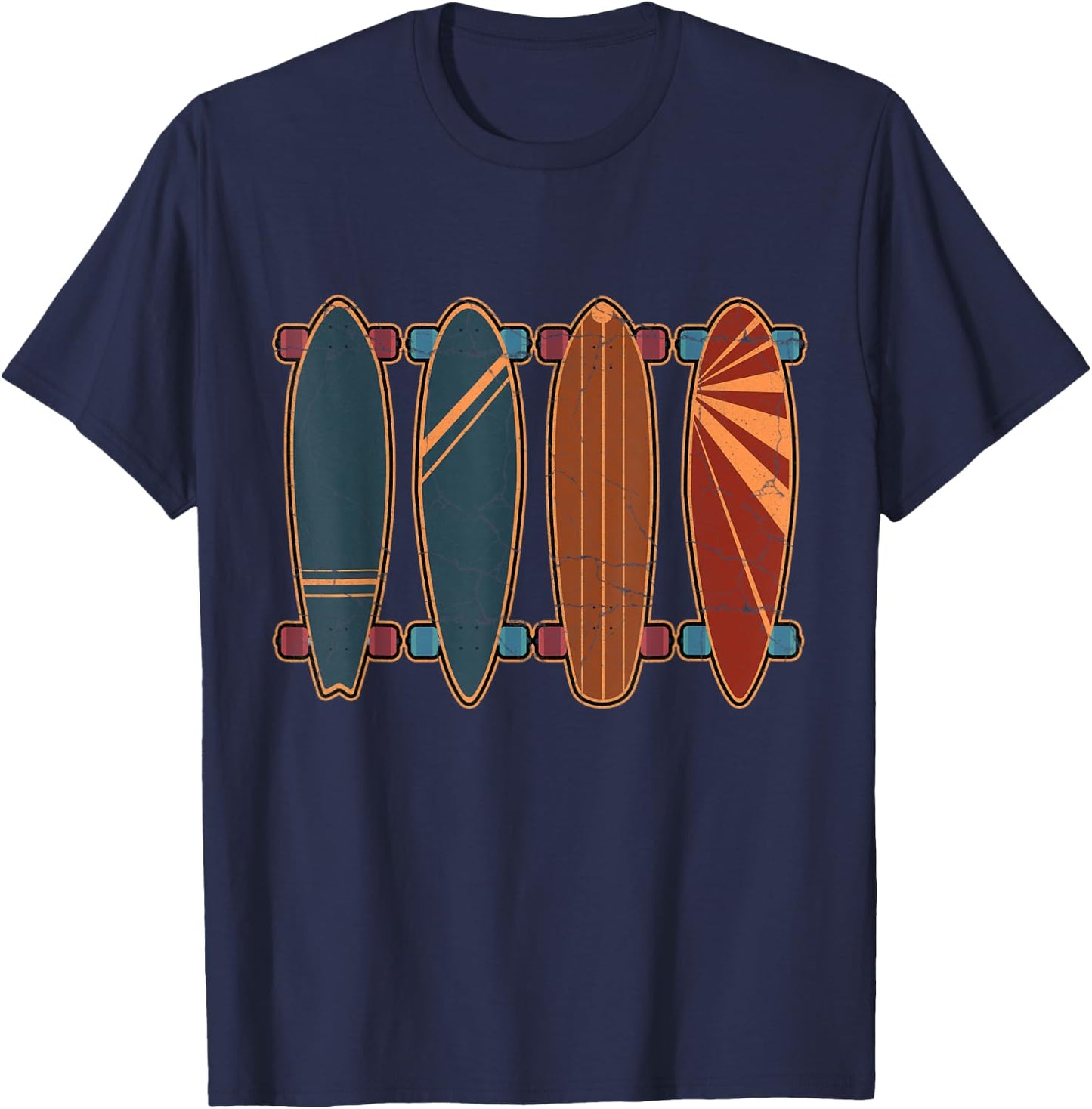 Distressed Longboard Longboarding Lovers & Longboarder Gift T-Shirt - T-Shirt | Navy