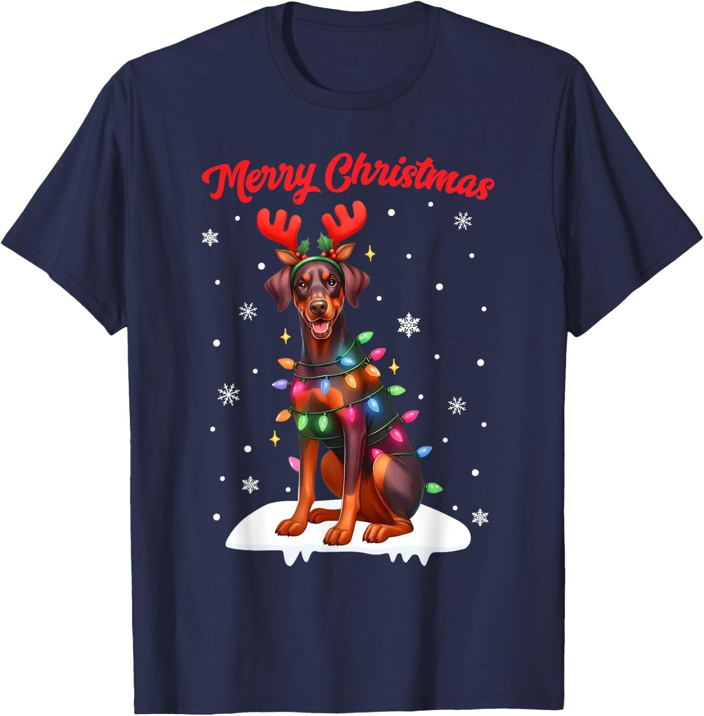 Christmas Pajamas Men Women Kids Doberman Pinscher Dog T-Shirt - T-Shirt | Navy