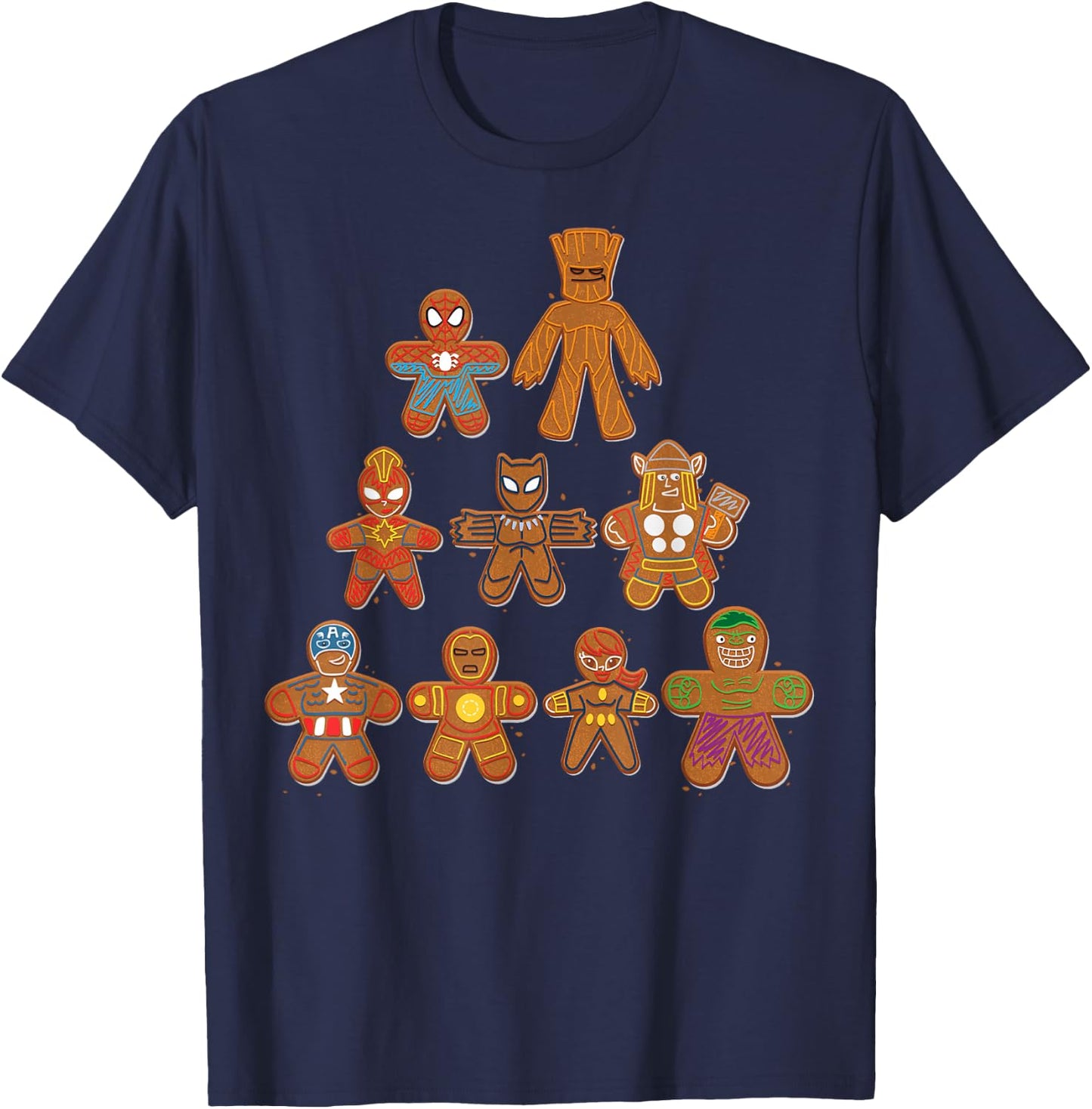 Marvel Avengers Gingerbread Cookie Tree T-Shirt - T-Shirt | Navy