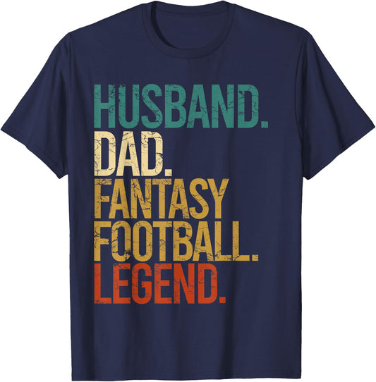 Husband Dad Fantasy Football Legend Funny Men Retro DIY Gift T-Shirt - T-Shirt | Navy