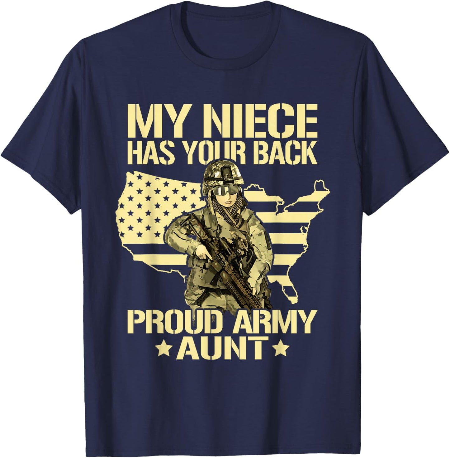 My Niece Has Your Back Proud Army Aunt Military Auntie Gift T-Shirt - T-Shirt | Navy