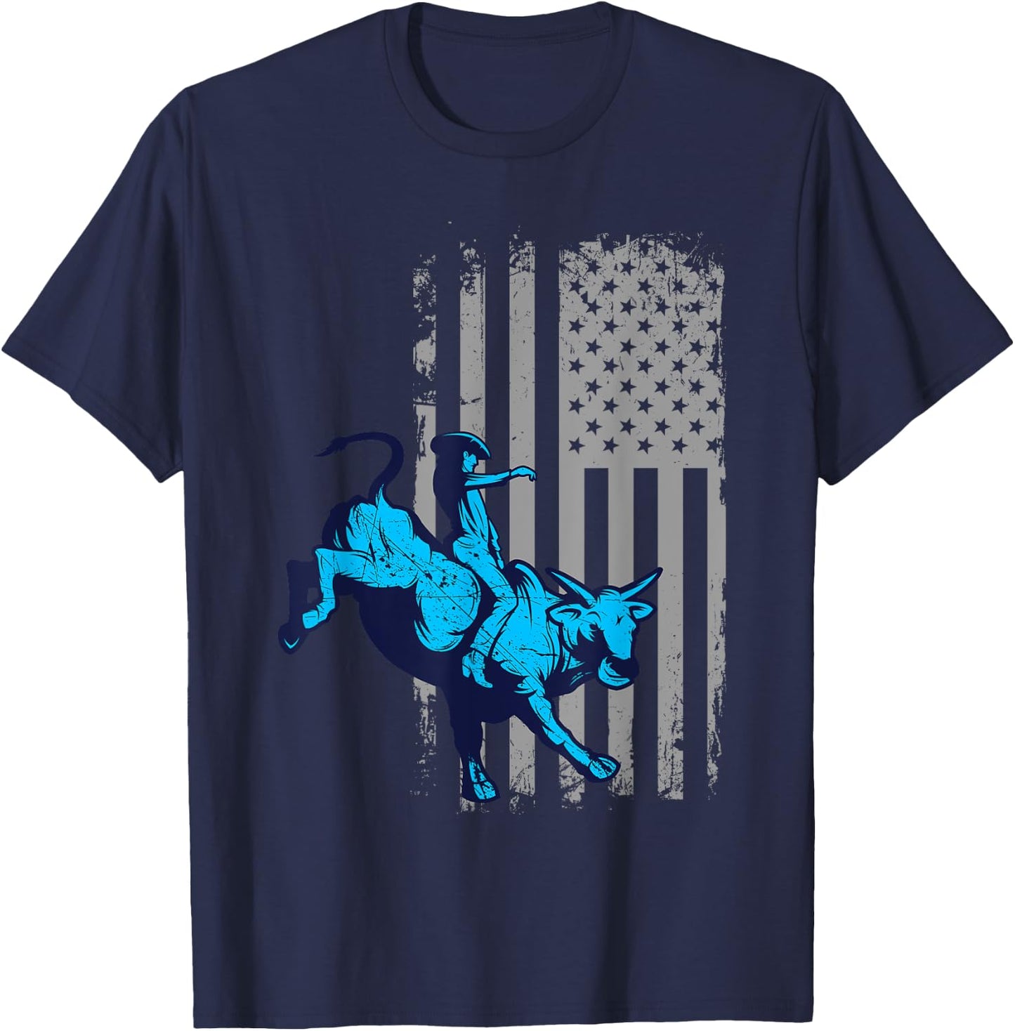 Vintage American Flag Bucking Bull Riding Patriotism Rodeo Kids Men T-Shirt - T-Shirt | Navy