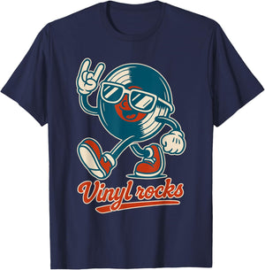 Retro Vinyl Rocks Men Women Kids Funny Vinyl T-Shirt - T-Shirt | Navy