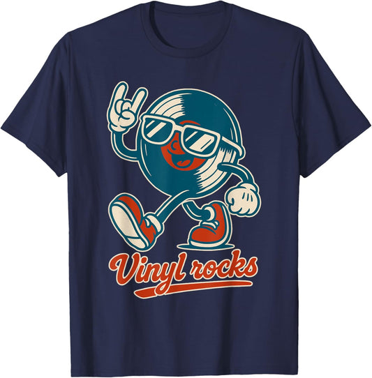 Retro Vinyl Rocks Men Women Kids Funny Vinyl T-Shirt - T-Shirt | Navy