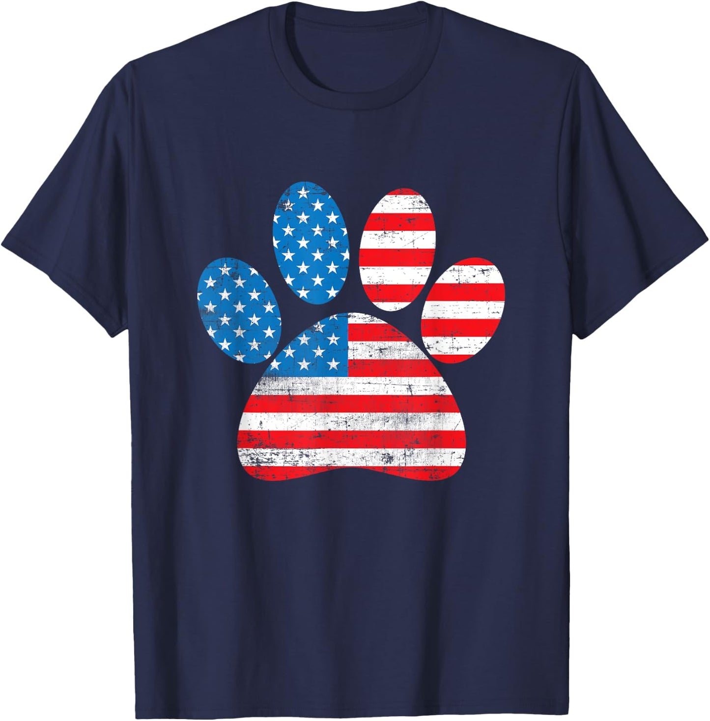 Dog America Flag Patriot day Paw Print Flag 4th of July Women Kids Men T-Shirt - T-Shirt | Navy