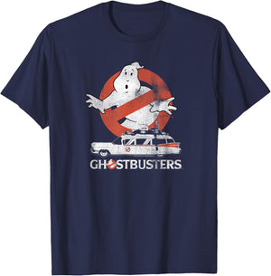 Ghostbusters No Ghost with Ectomobile Retro Movie T-Shirt - T-Shirt | Navy
