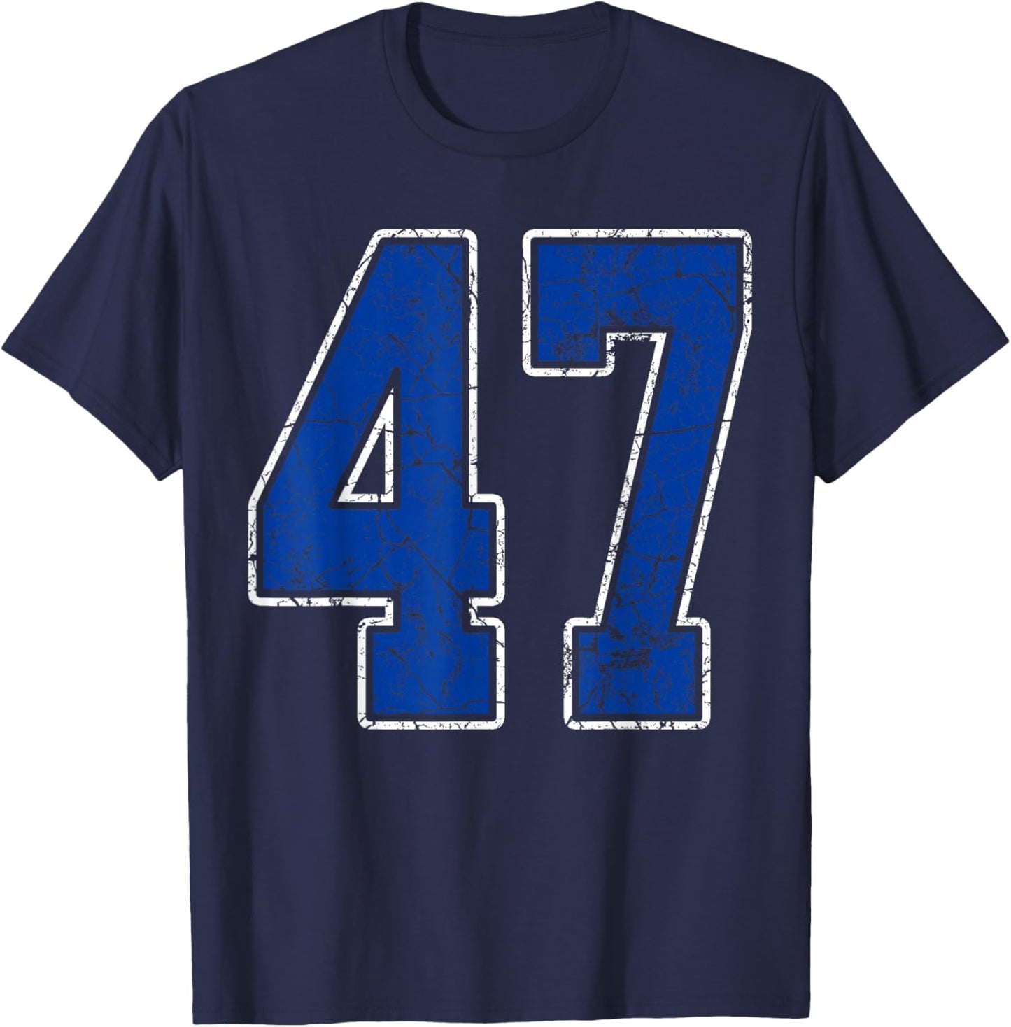 Royal Blue and White Number 47 Jersey Player Uniform #47 Fan T-Shirt - T-Shirt | Navy